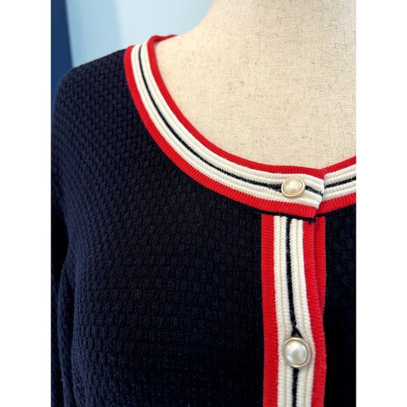 TALBOTS 1X Red White Blue Sweater Cardigan 4th of July USA Anniversary Patriotic - Picture 2 of 9